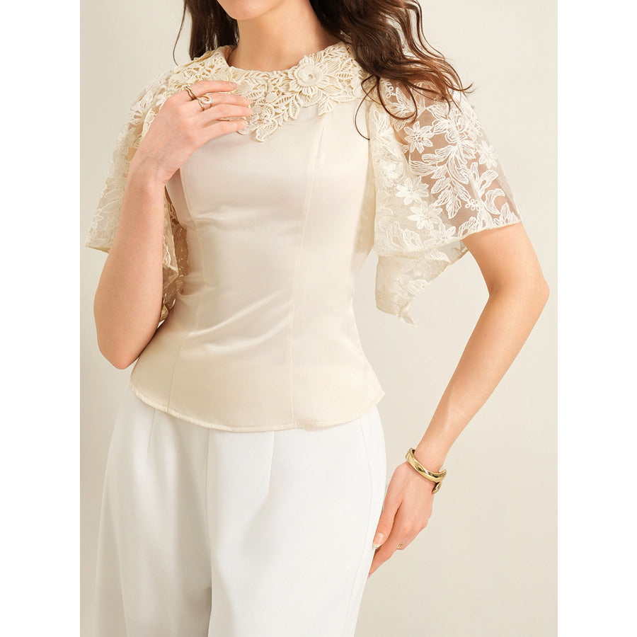 Lace Trimmed Short Sleeve Blouse Apparel and Accessories