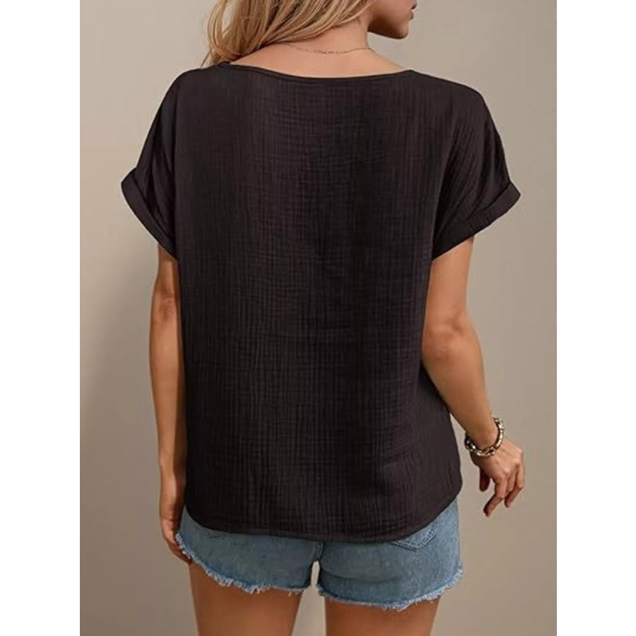 Lace Trimmed Short Sleeve Blouse Apparel and Accessories