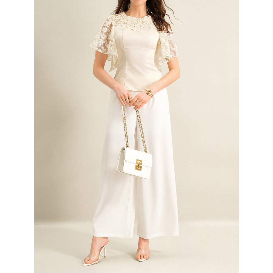 Lace Trimmed Short Sleeve Blouse Apparel and Accessories
