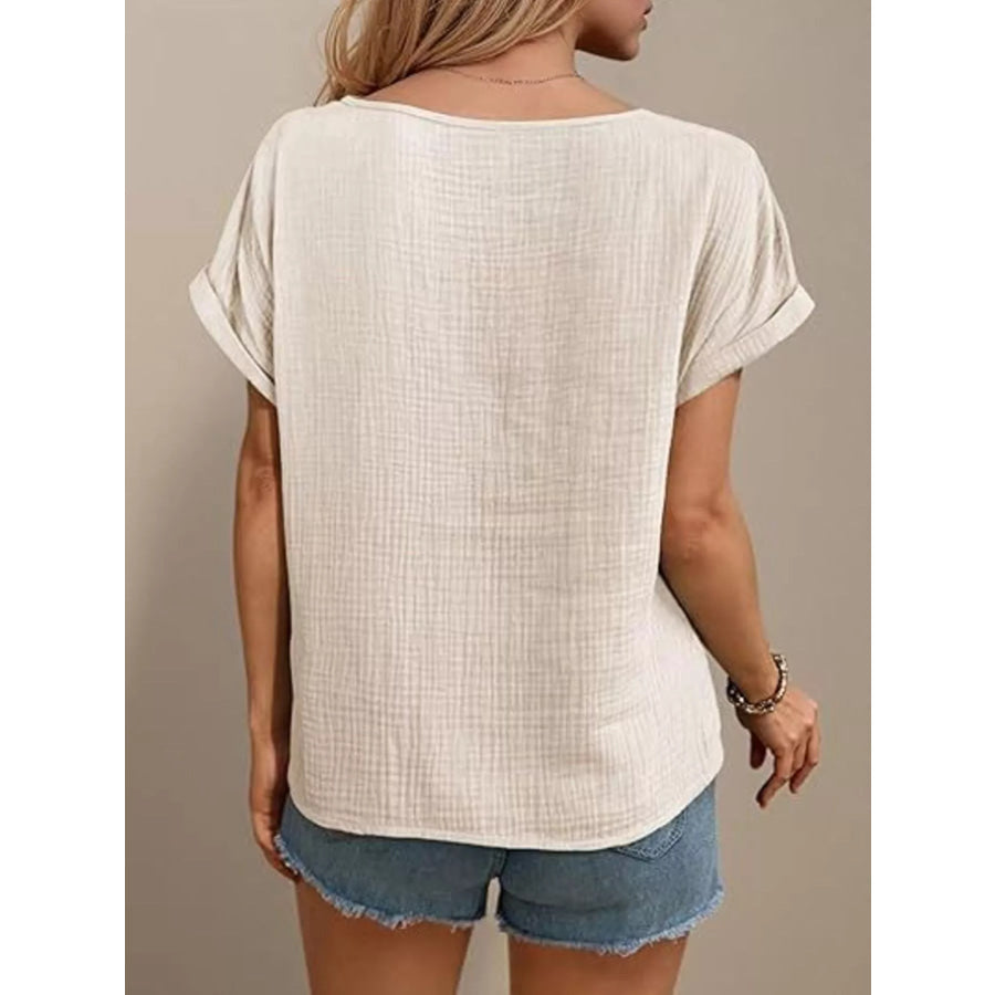 Lace Trimmed Short Sleeve Blouse Apparel and Accessories