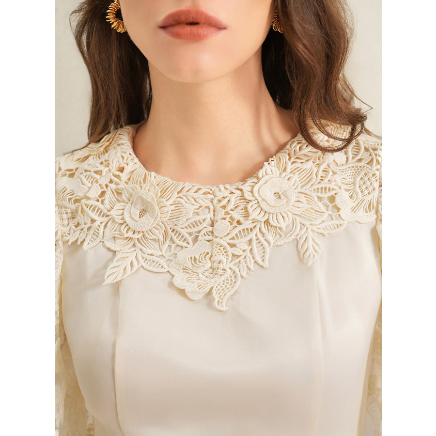 Lace Trimmed Short Sleeve Blouse Apparel and Accessories