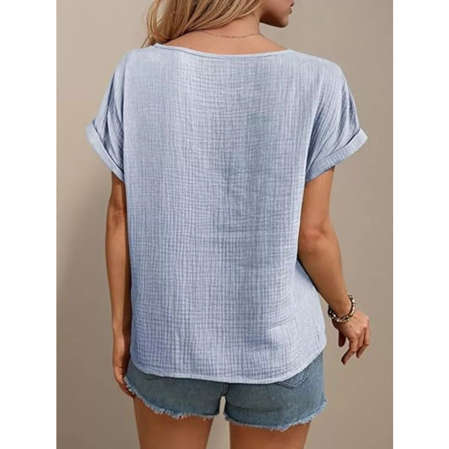 Lace Trimmed Short Sleeve Blouse Apparel and Accessories