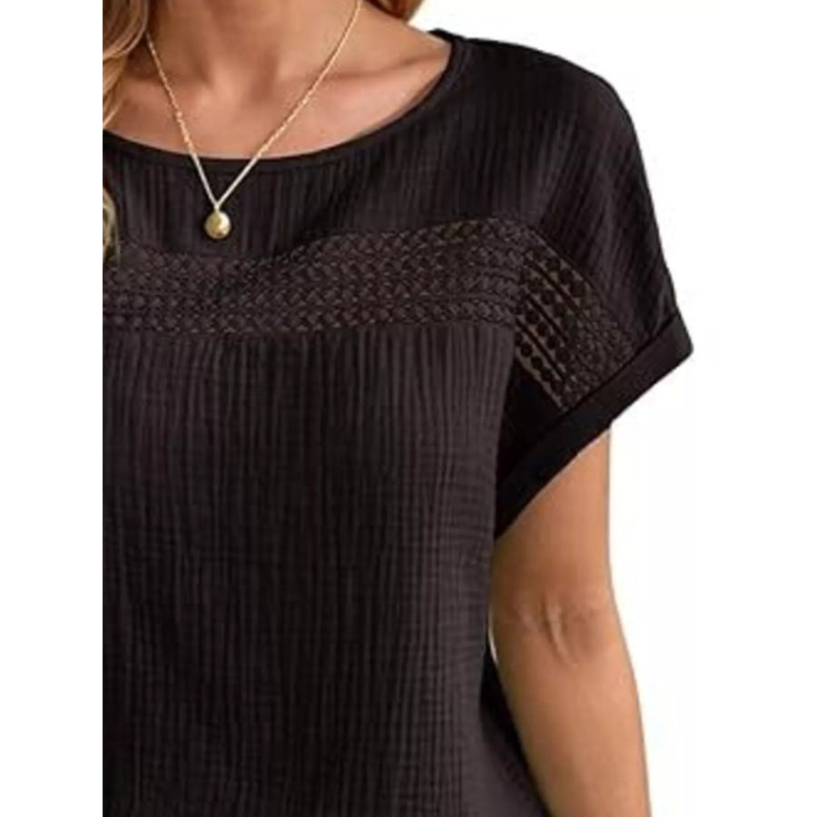 Lace Trimmed Short Sleeve Blouse Apparel and Accessories