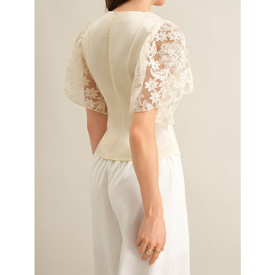 Lace Trimmed Short Sleeve Blouse Apparel and Accessories