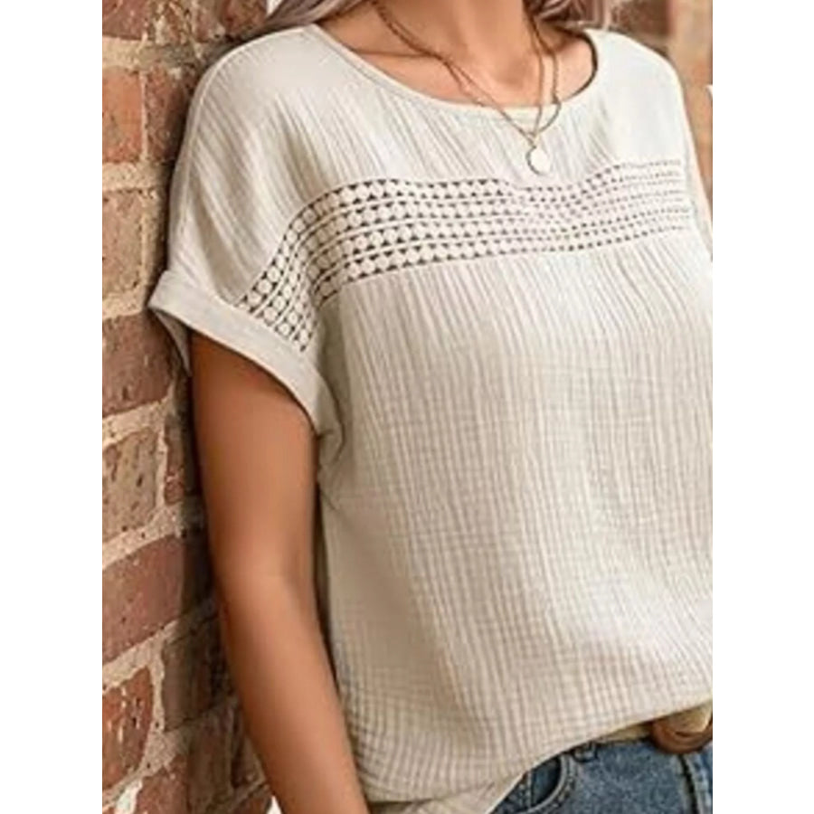 Lace Trimmed Short Sleeve Blouse Apparel and Accessories