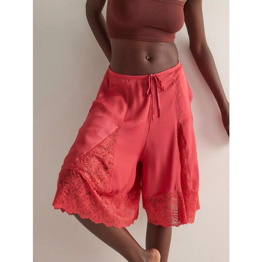 Lace Trimmed Shorts Deep Red / S Apparel and Accessories