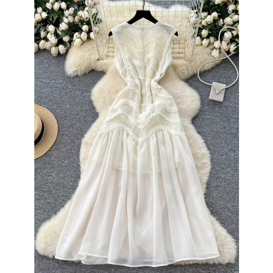 Lace Trimmed Sleeveless Midi Dress Apparel and Accessories