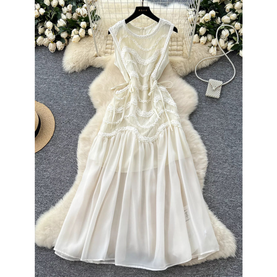 Lace Trimmed Sleeveless Midi Dress Apricot / S Apparel and Accessories