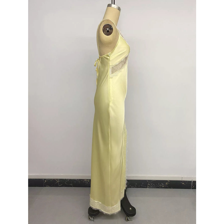 Lace Trimmed Slit Midi Dress Apparel and Accessories