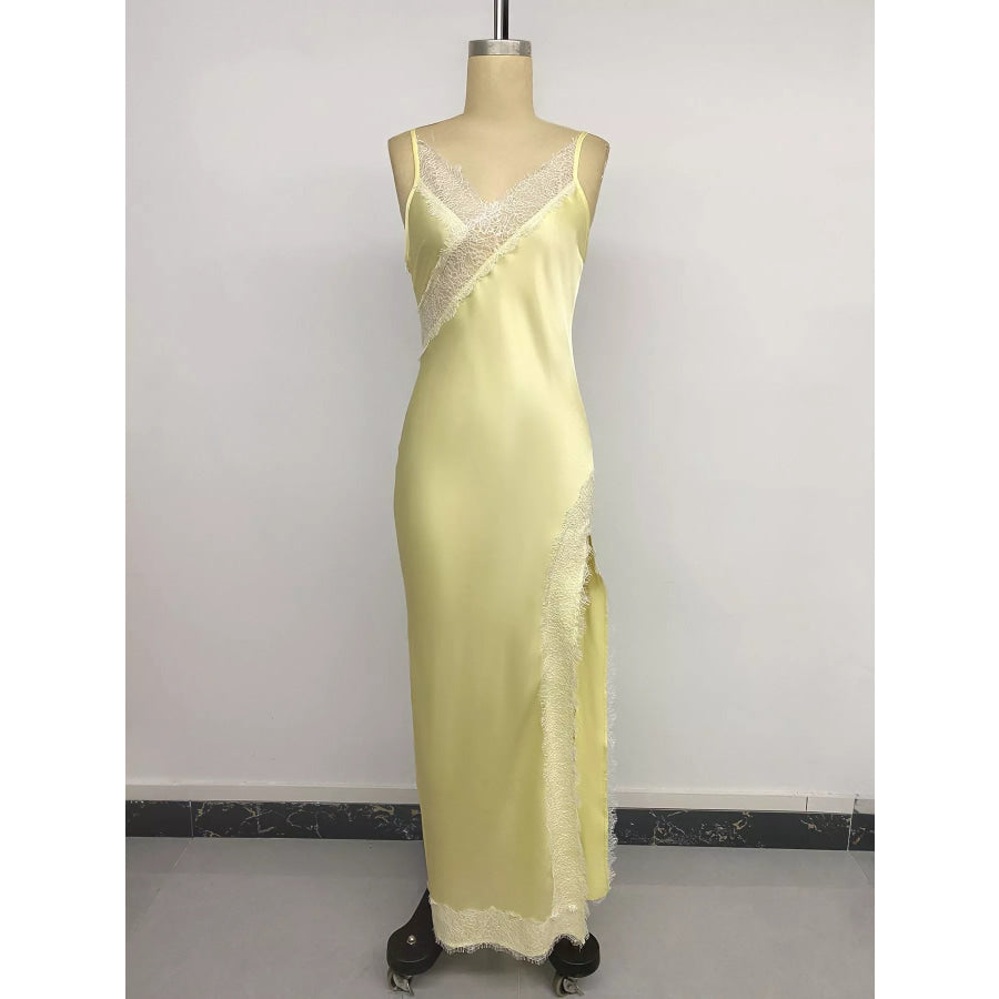 Lace Trimmed Slit Midi Dress Apparel and Accessories