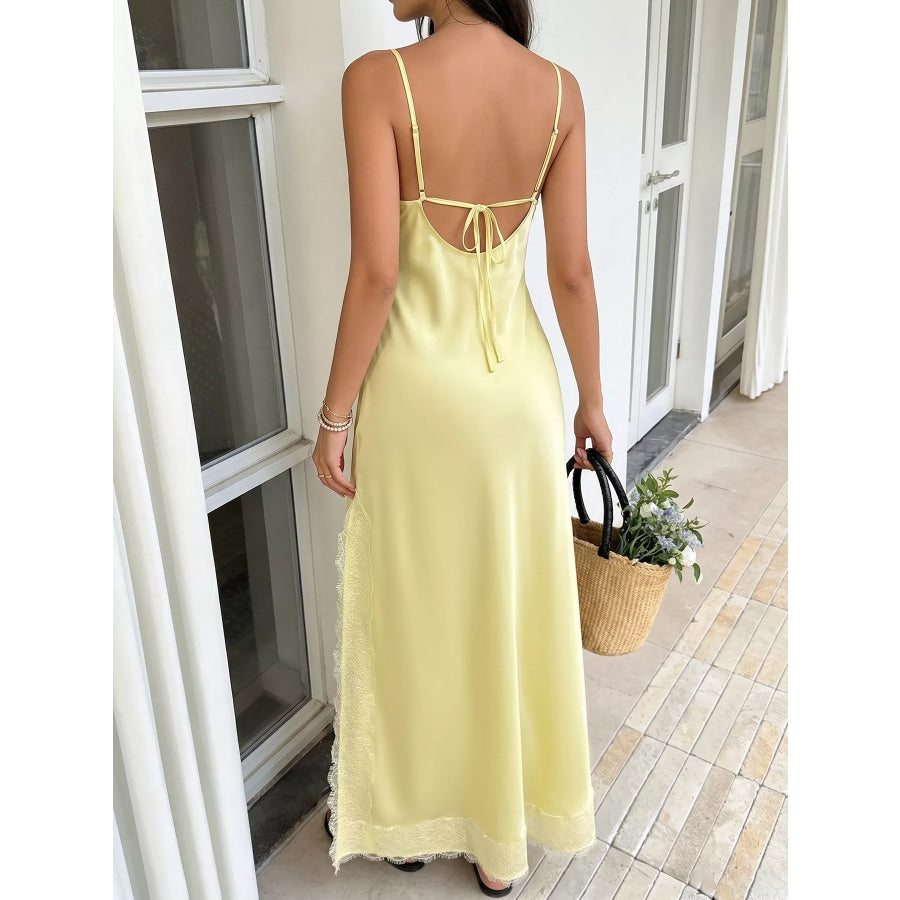 Lace Trimmed Slit Midi Dress Apparel and Accessories