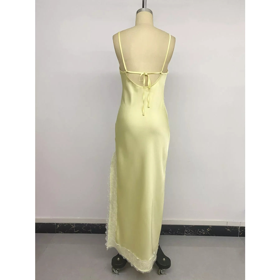 Lace Trimmed Slit Midi Dress Apparel and Accessories