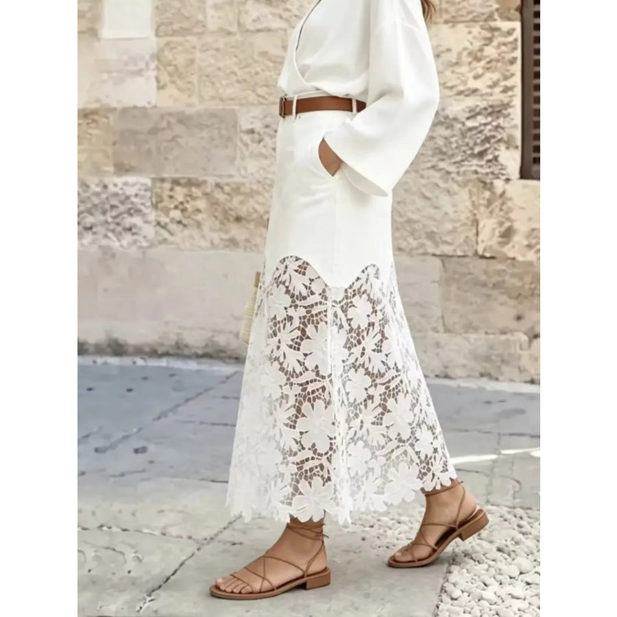 Lace Trimmed Slit Skirt Apparel and Accessories