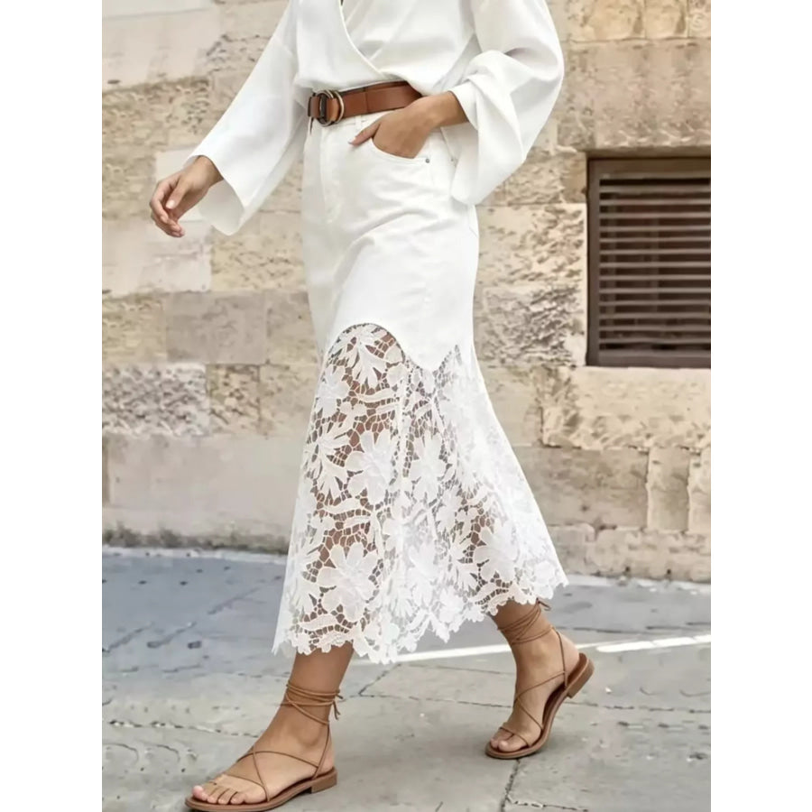 Lace Trimmed Slit Skirt Apparel and Accessories