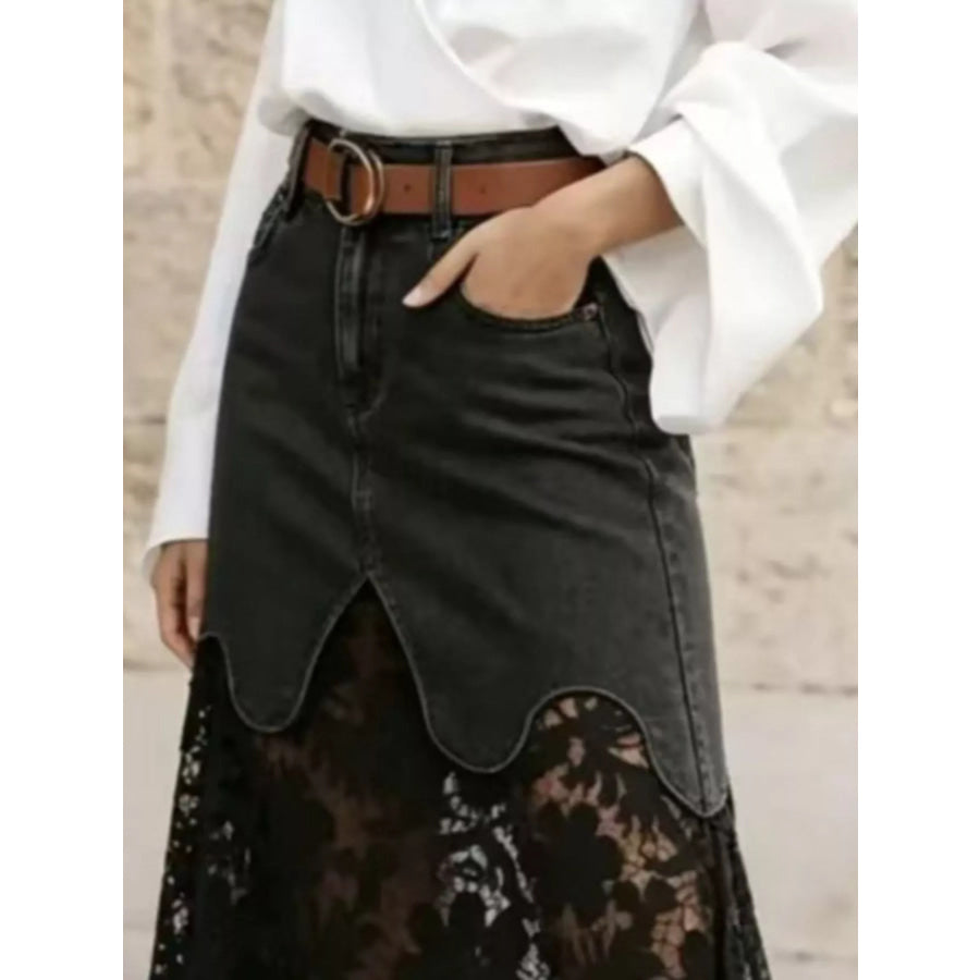 Lace Trimmed Slit Skirt Apparel and Accessories