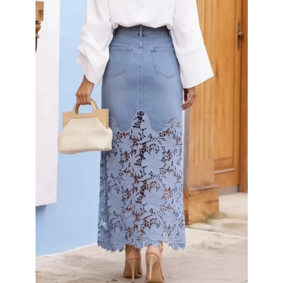 Lace Trimmed Slit Skirt Apparel and Accessories
