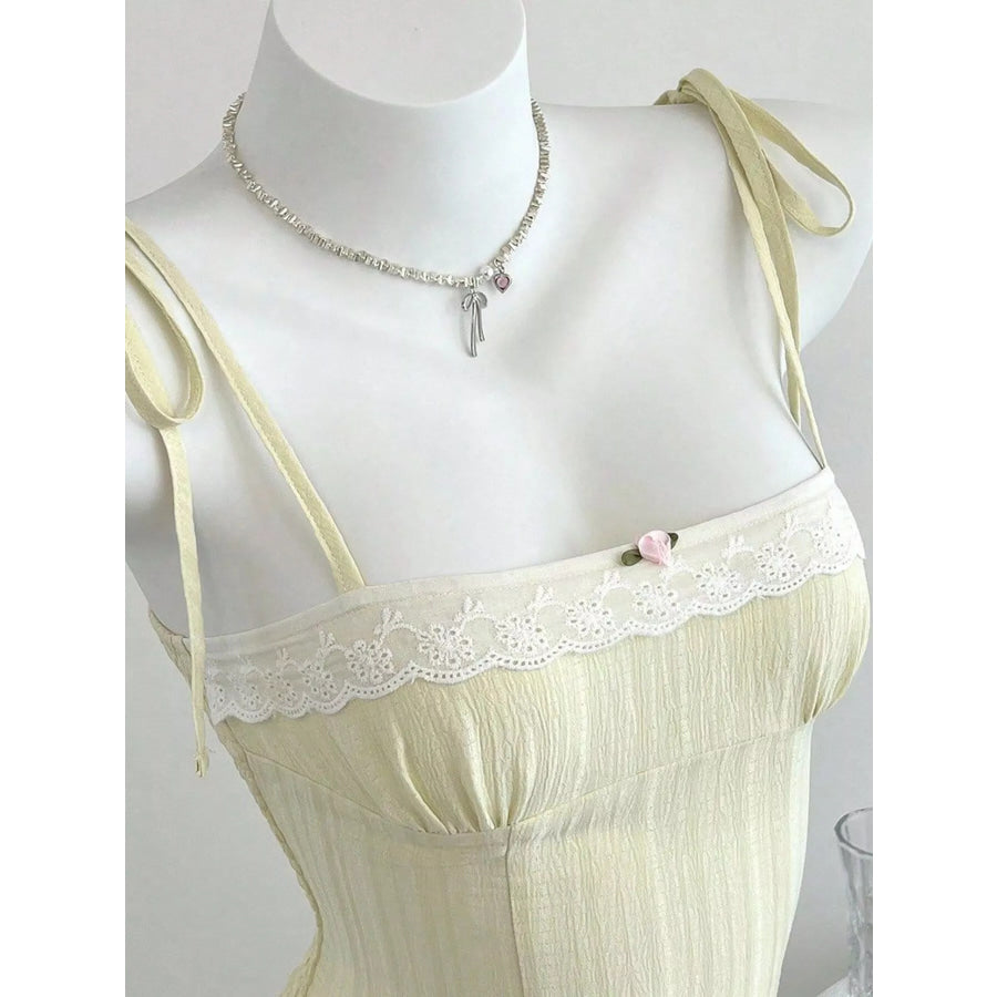 Lace-Trimmed Tie Shoulder Cami Apparel and Accessories