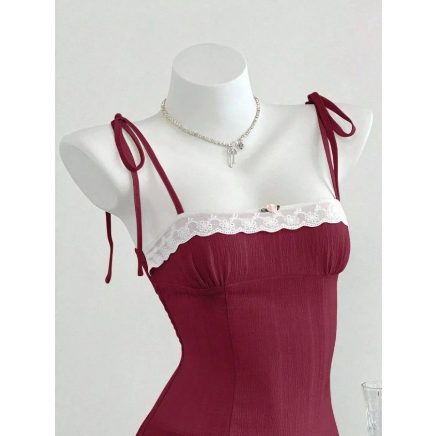 Lace-Trimmed Tie Shoulder Cami Apparel and Accessories