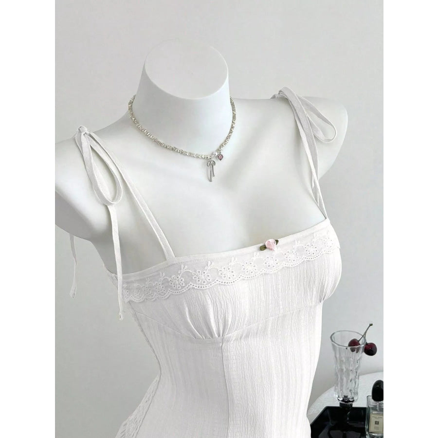 Lace-Trimmed Tie Shoulder Cami Apparel and Accessories