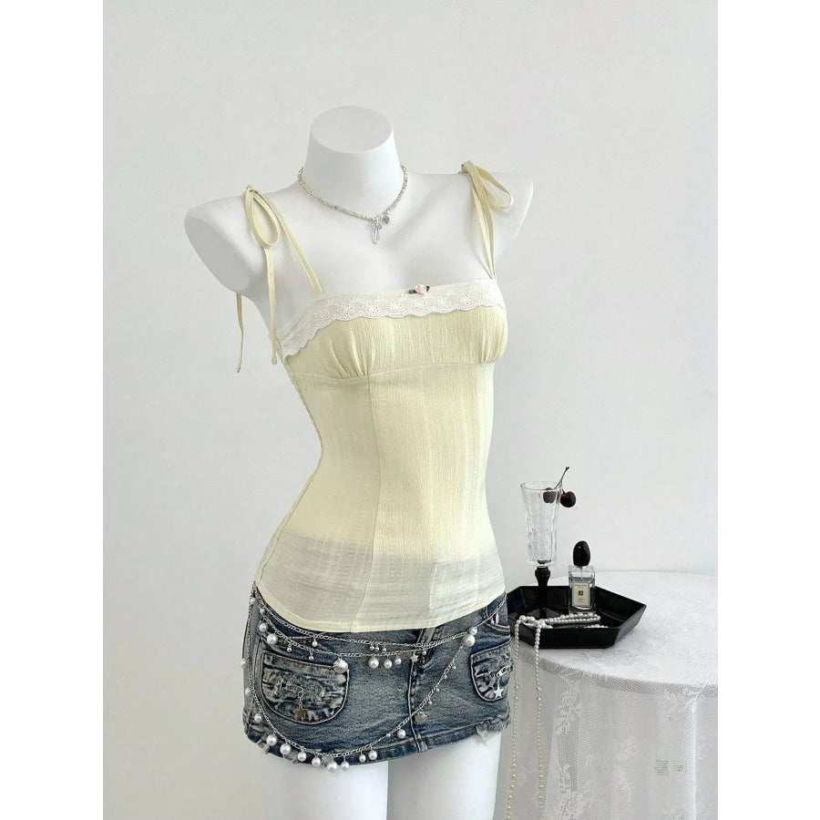 Lace-Trimmed Tie Shoulder Cami Apparel and Accessories