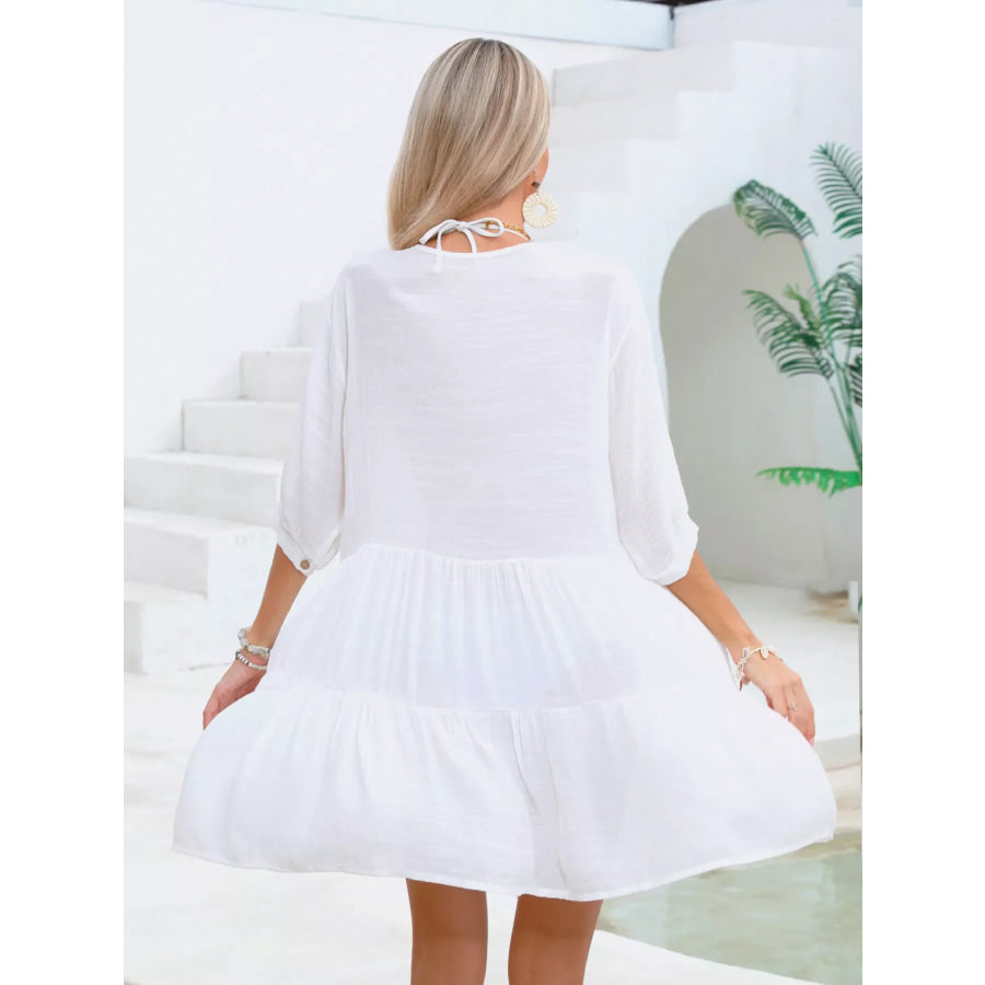 Lace Trimmed Tiered Cover-Up Dress White / One Size Apparel and Accessories