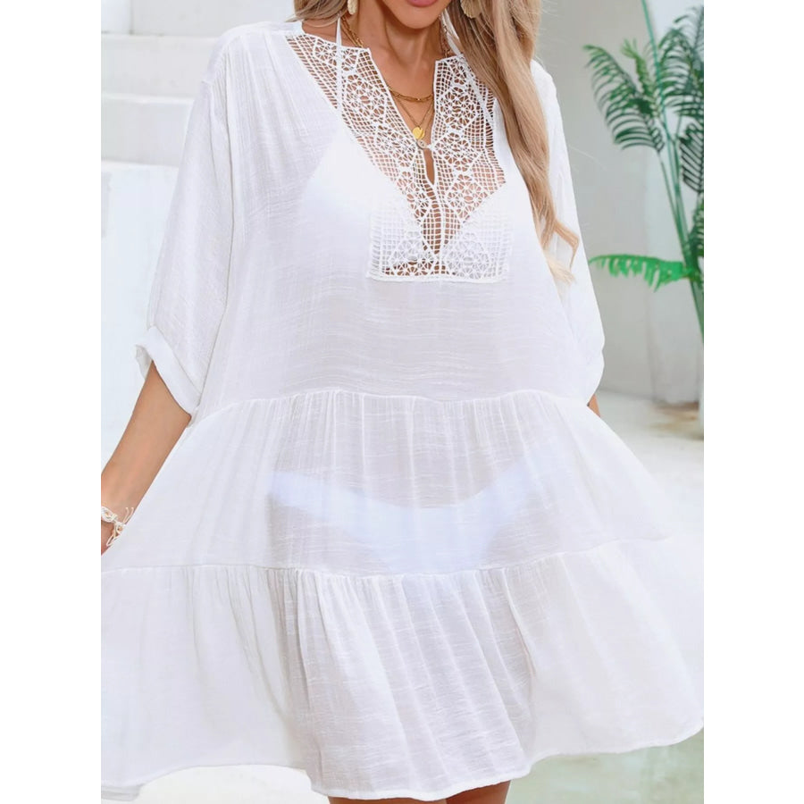 Lace Trimmed Tiered Cover-Up Dress White / One Size Apparel and Accessories