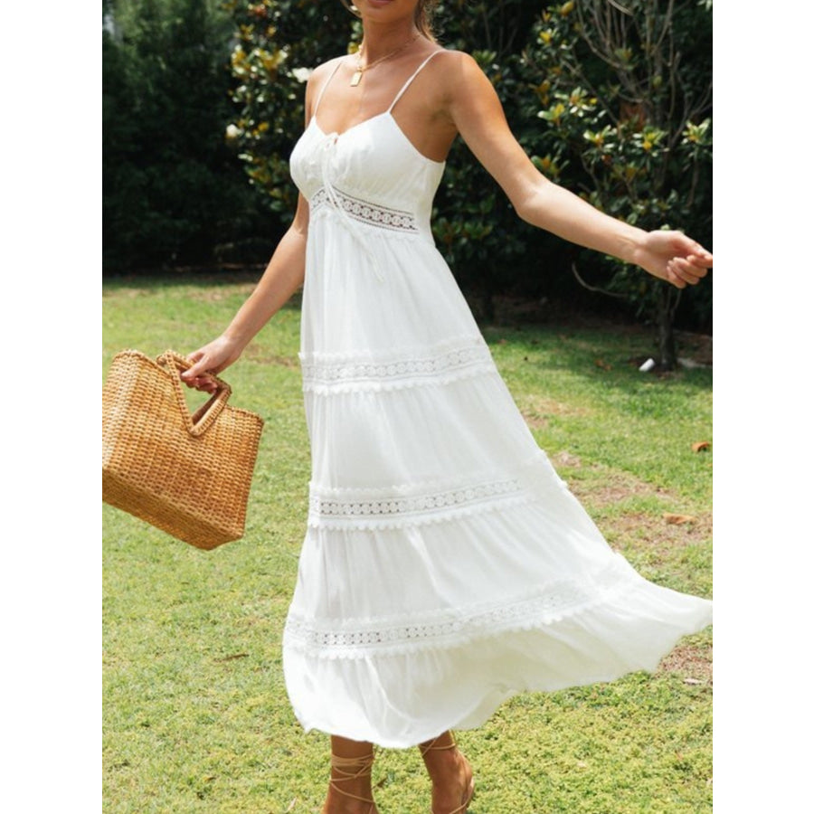 Lace Trimmed Tiered Midi Cami Dress Apparel and Accessories