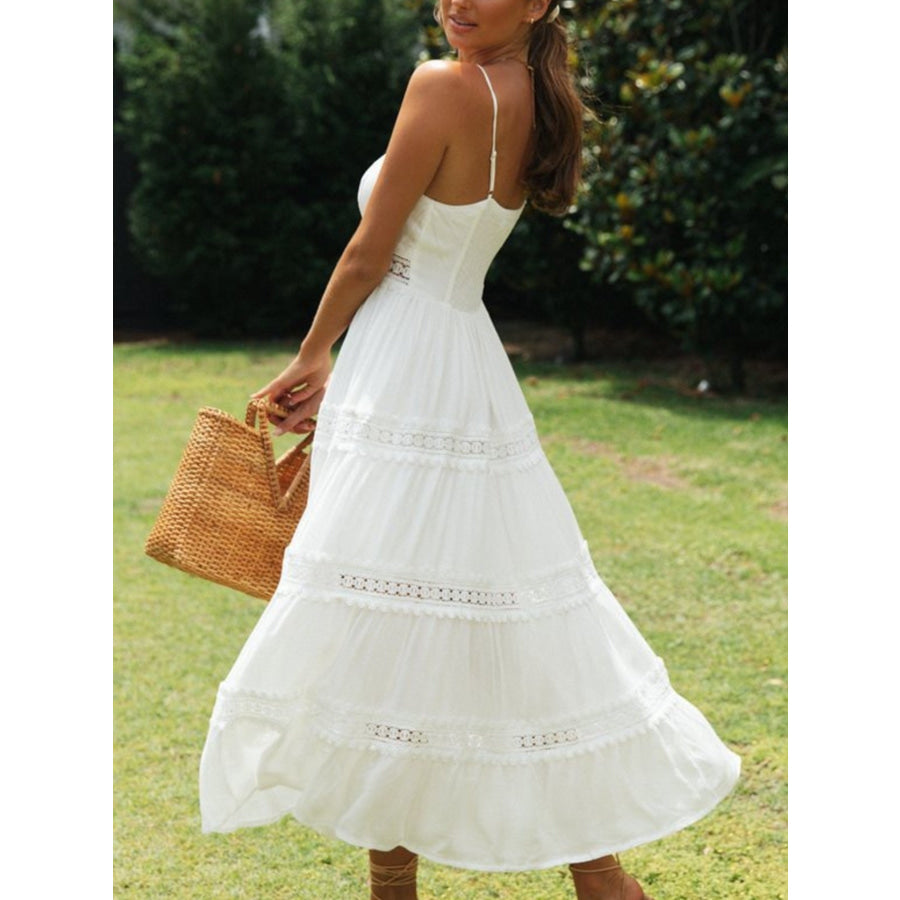 Lace Trimmed Tiered Midi Cami Dress Apparel and Accessories