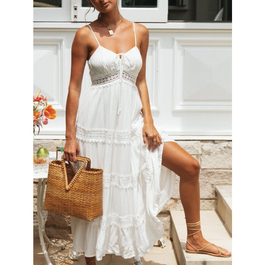 Lace Trimmed Tiered Midi Cami Dress Apparel and Accessories
