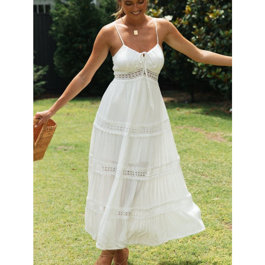 Lace Trimmed Tiered Midi Cami Dress White / S Apparel and Accessories
