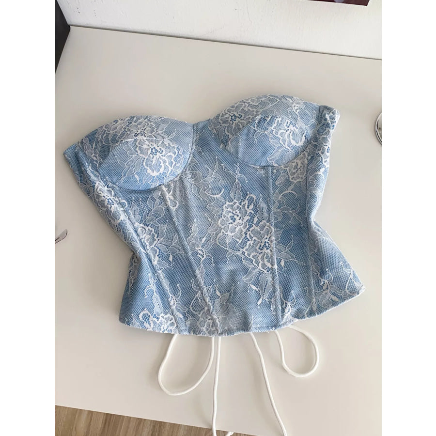 Lace Trimmed Tube Top Light Blue / S Apparel and Accessories