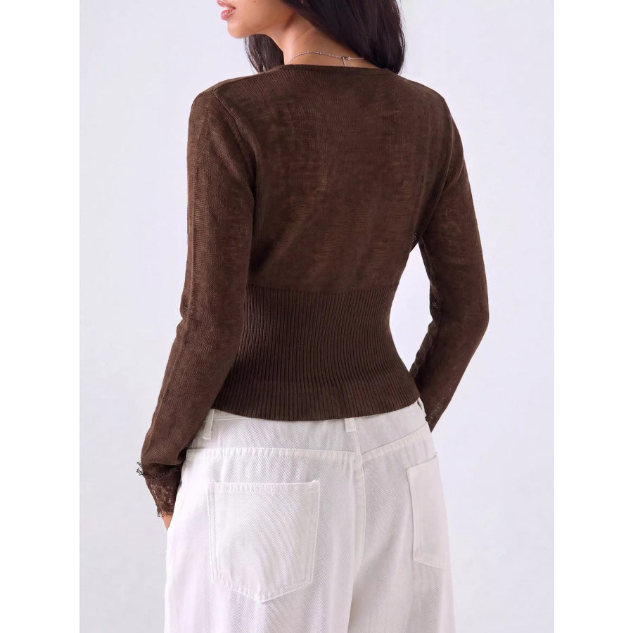 Lace-Trimmed V-Neck Button-Down Cardigan Apparel and Accessories
