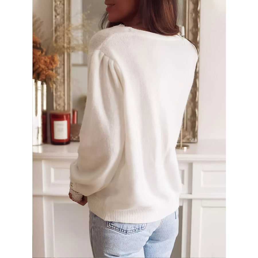 Lace-Trimmed V-Neck Button-Down Cardigan Apparel and Accessories