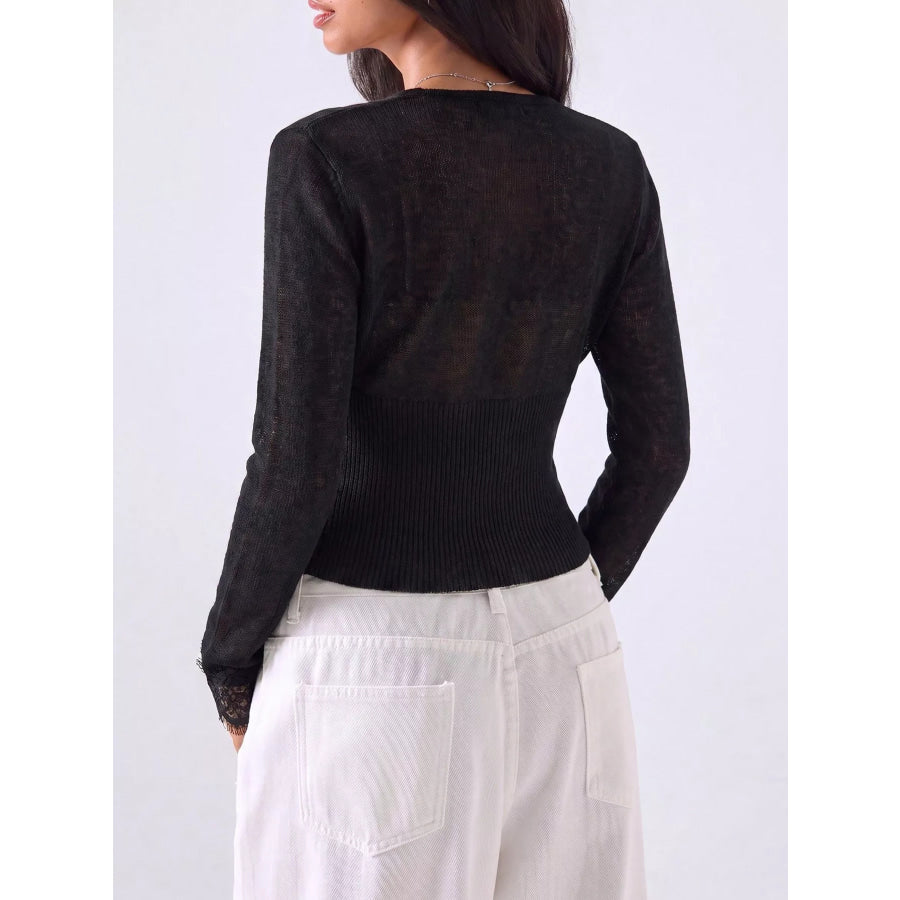 Lace-Trimmed V-Neck Button-Down Cardigan Apparel and Accessories