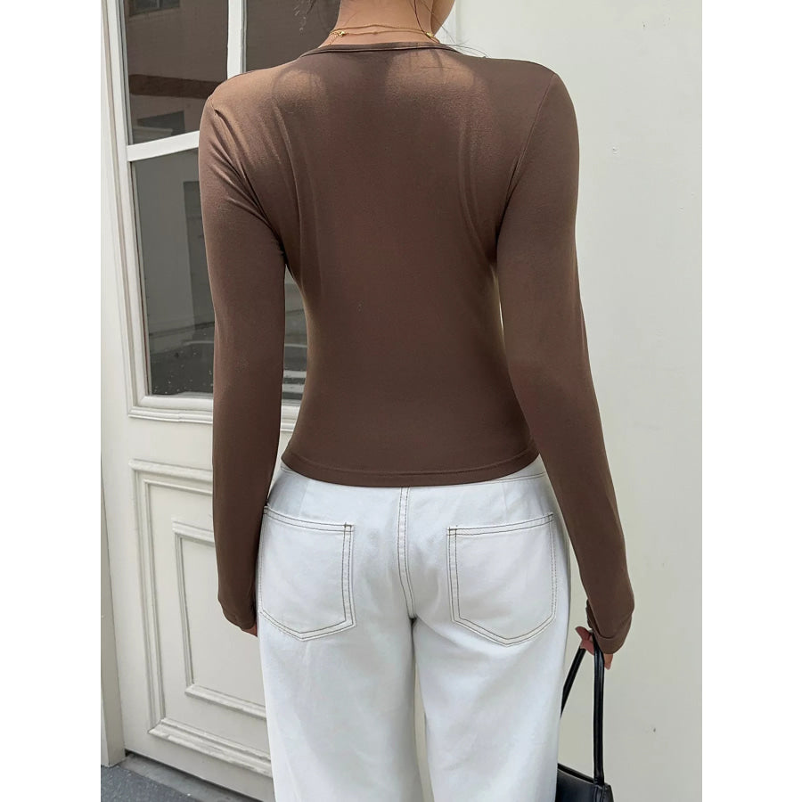 Lace-Trimmed V-Neck Long Sleeve T-Shirt Apparel and Accessories