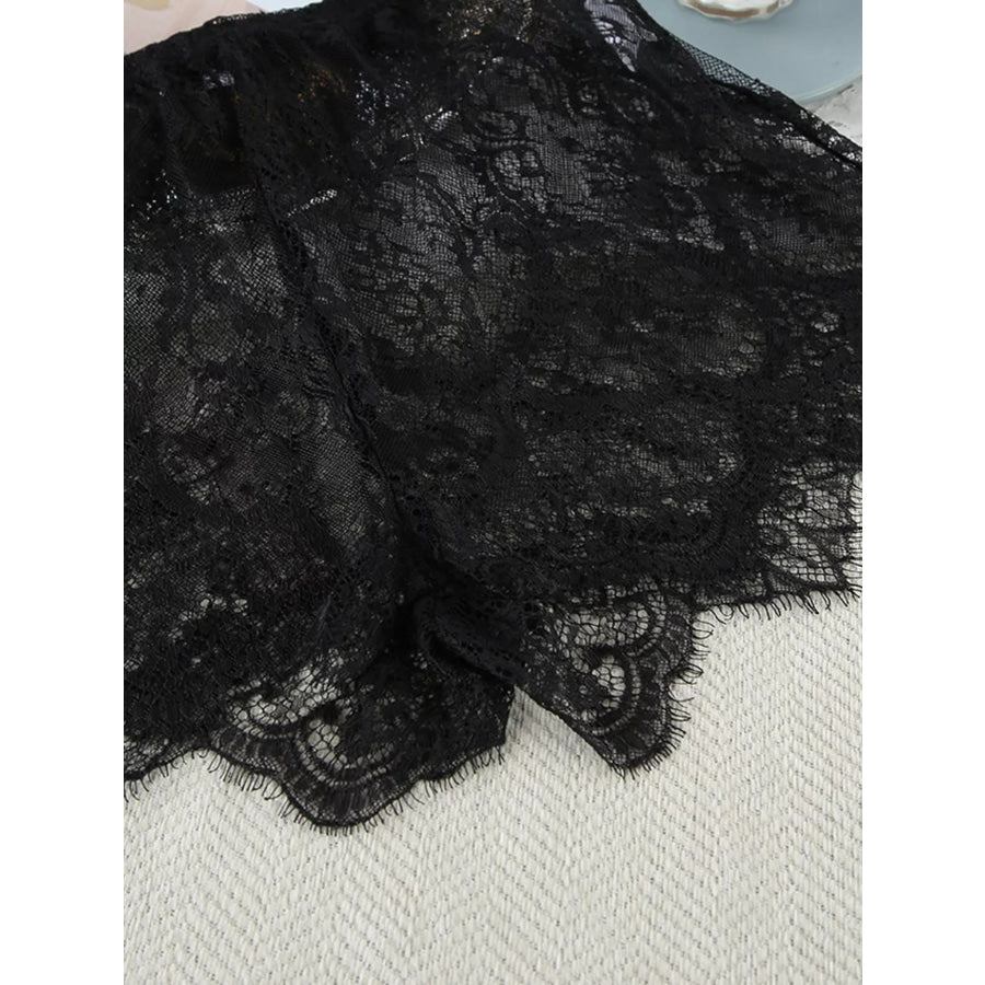 Lace Tube Top & Cardigan and Shorts Three-Piece Lounge Set Apparel and Accessories