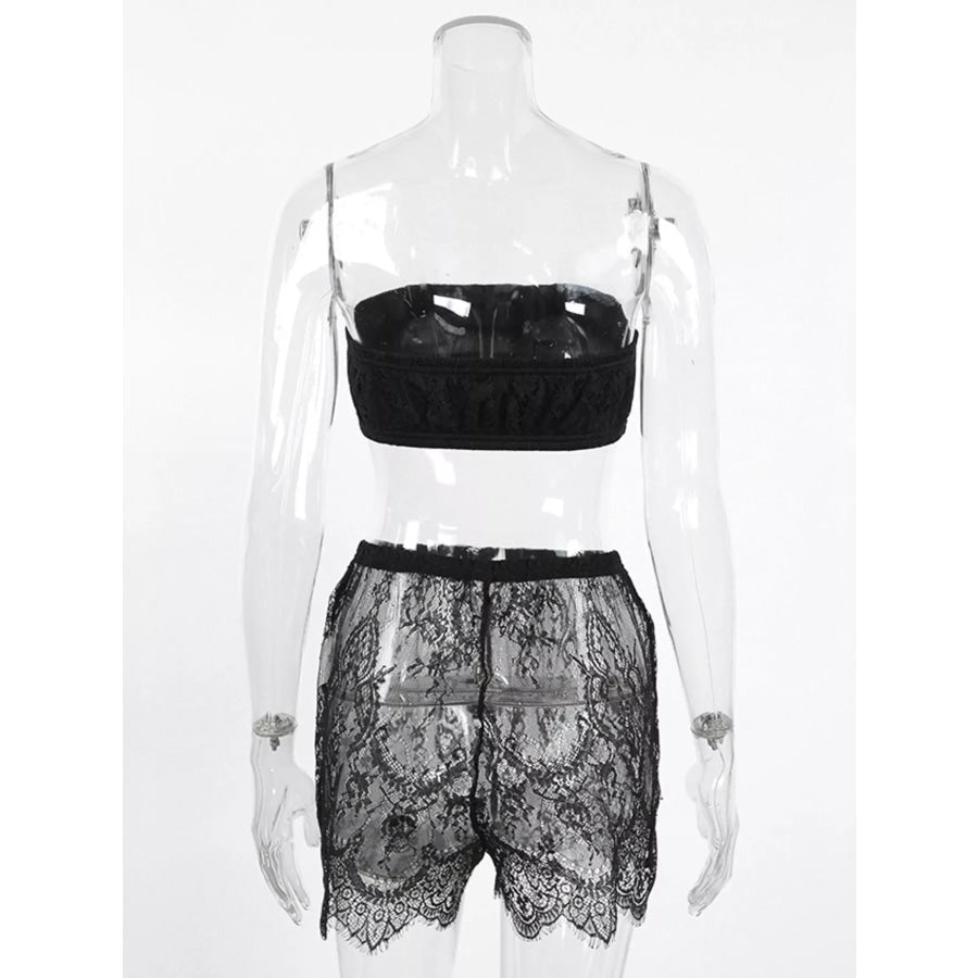 Lace Tube Top & Cardigan and Shorts Three-Piece Lounge Set Apparel and Accessories