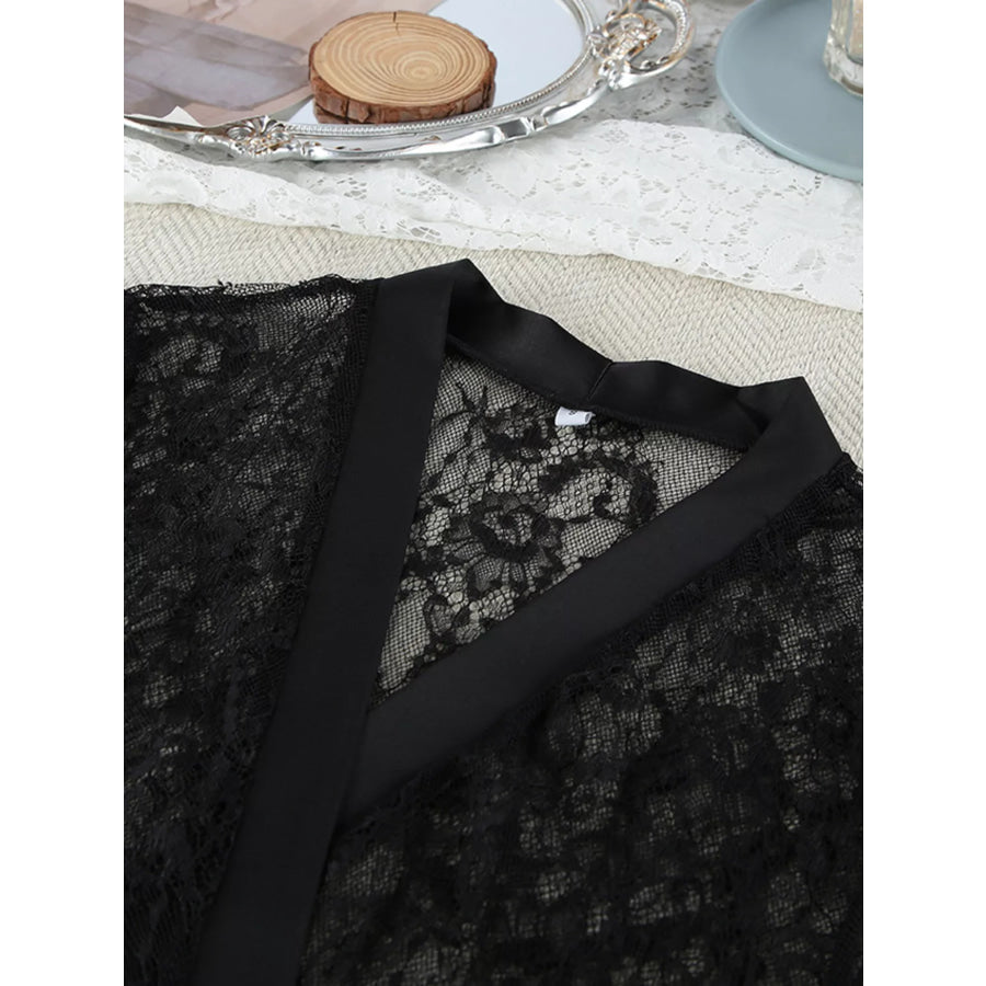 Lace Tube Top & Cardigan and Shorts Three-Piece Lounge Set Apparel and Accessories