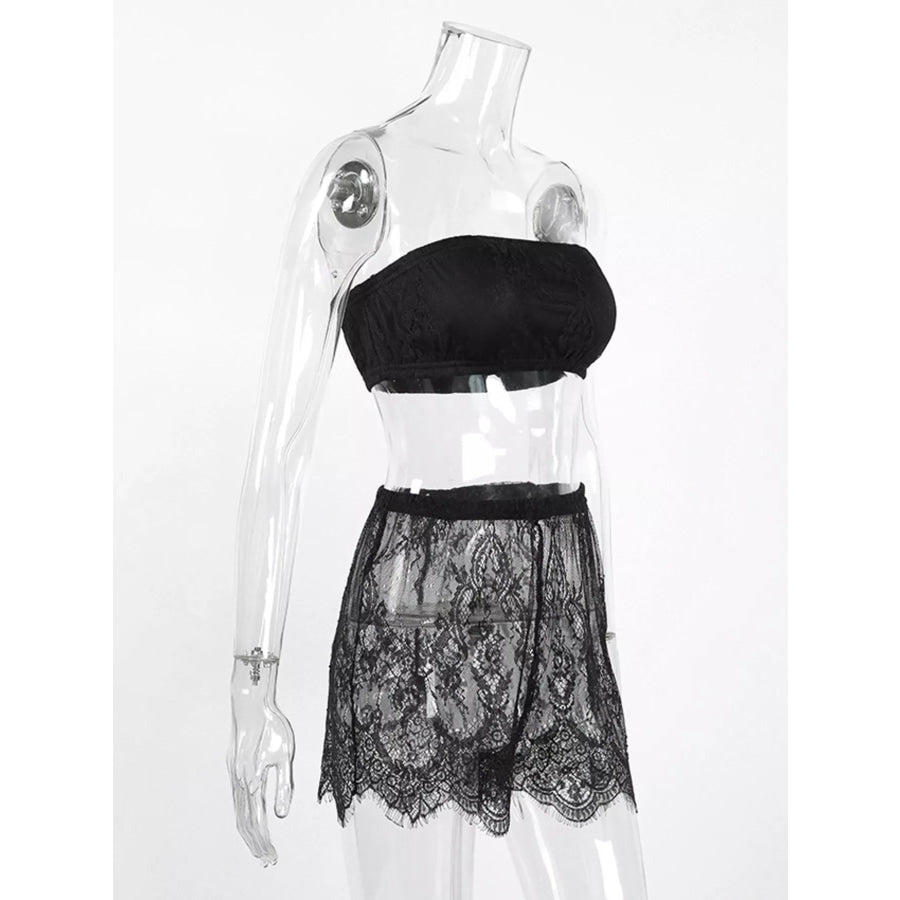 Lace Tube Top & Cardigan and Shorts Three-Piece Lounge Set Apparel and Accessories
