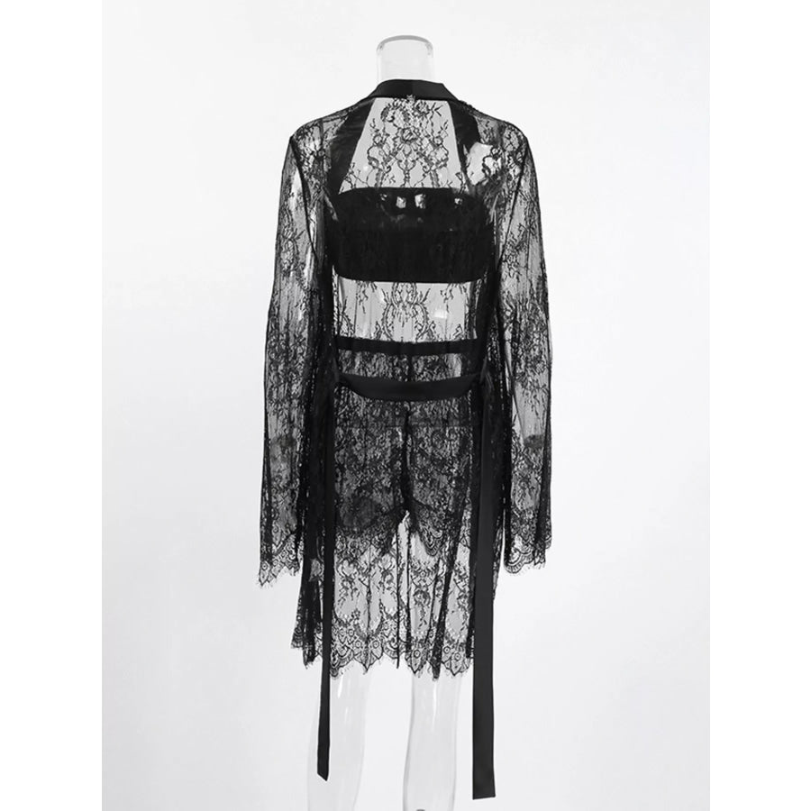 Lace Tube Top & Cardigan and Shorts Three-Piece Lounge Set Apparel and Accessories