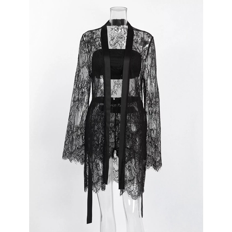 Lace Tube Top & Cardigan and Shorts Three-Piece Lounge Set Apparel and Accessories