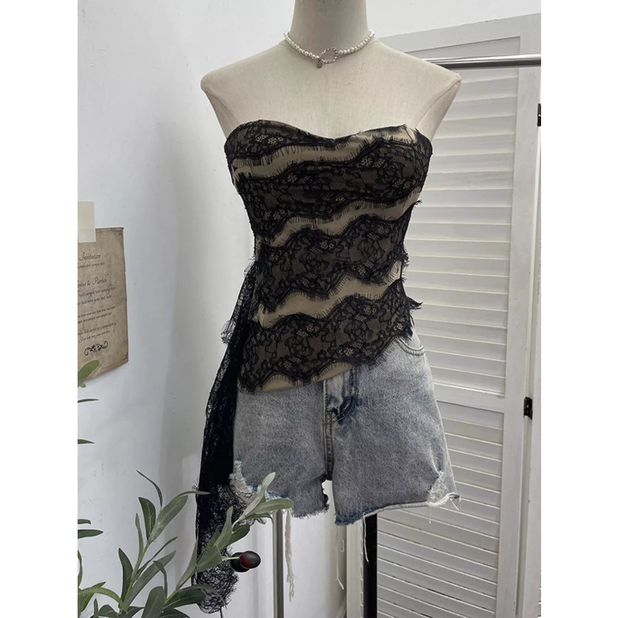 Lace Tube Top with Asymmetrical Hem Apparel and Accessories