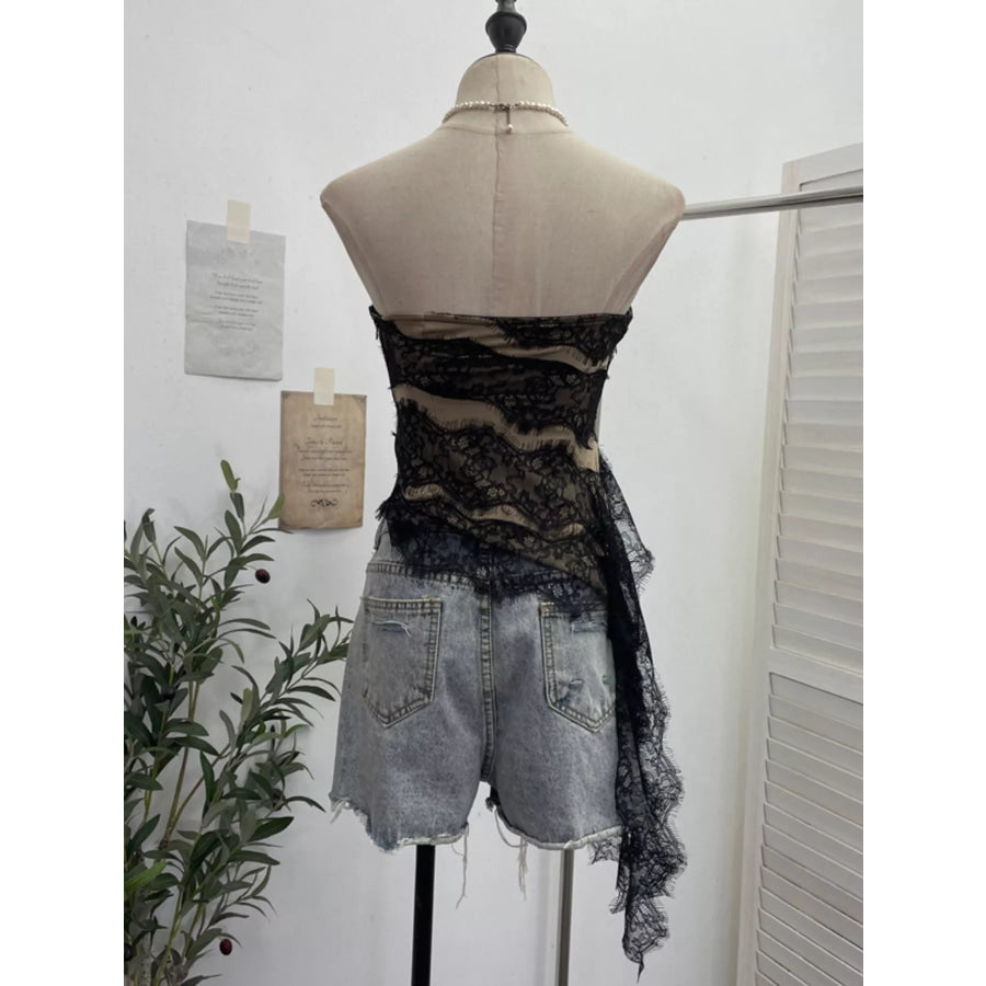 Lace Tube Top with Asymmetrical Hem Apparel and Accessories
