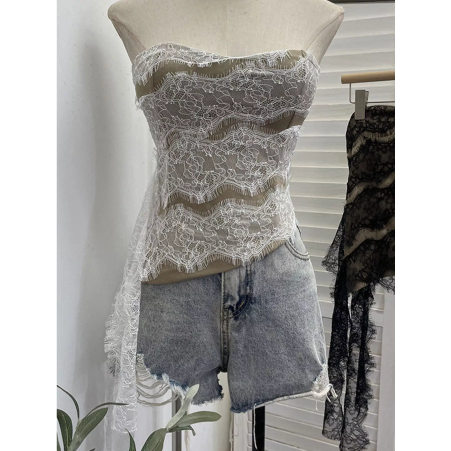 Lace Tube Top with Asymmetrical Hem Apparel and Accessories
