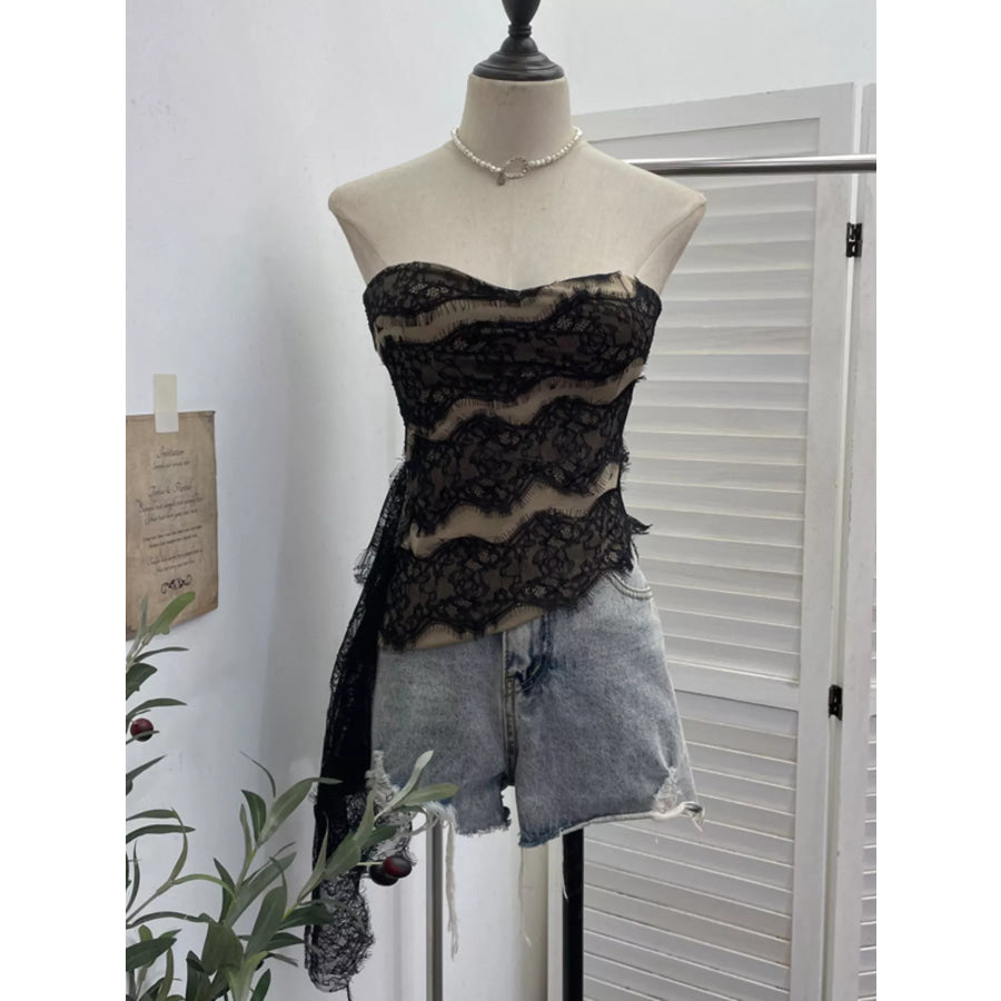 Lace Tube Top with Asymmetrical Hem Black / S Apparel and Accessories