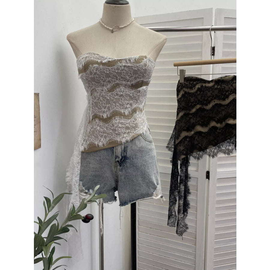 Lace Tube Top with Asymmetrical Hem White / S Apparel and Accessories