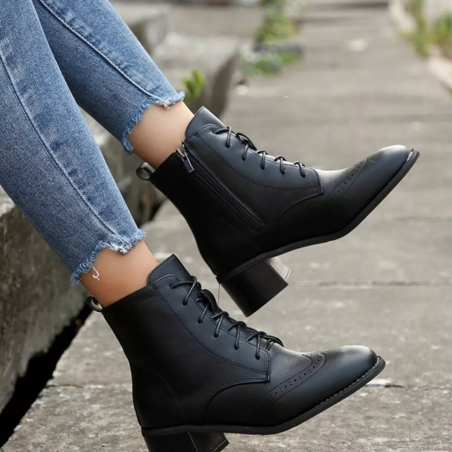 Lace-Up Ankle Boots with Zipper Apparel and Accessories