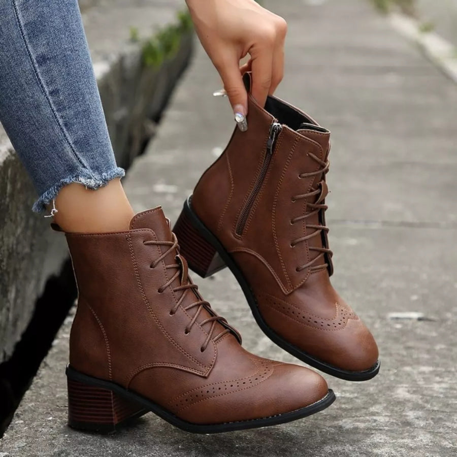 Lace-Up Ankle Boots with Zipper Apparel and Accessories