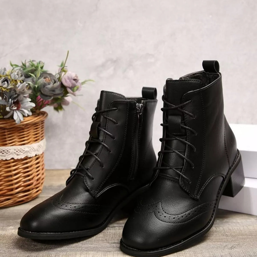 Lace-Up Ankle Boots with Zipper Apparel and Accessories
