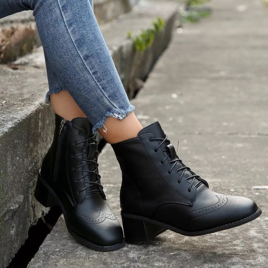 Lace-Up Ankle Boots with Zipper Apparel and Accessories